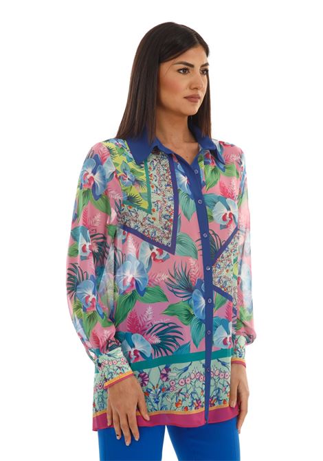 Tropical patterned chiffon shirt with appliqués GAI MATTIOLO | shirts | LV0843UNIC